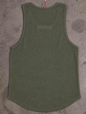 SuperFresh Men’s Waffle Knit Tank Top – Olive Sage – Size Large